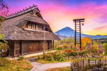 Naklejka na ściany i meble Village and Mt. Fuji, Japan.