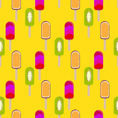 Colorful popsicle ice cream seamless vector pattern.  Tasty colorful summer desert - fruit ice lolly. Design for wallpaper, wrapping, fabric, background, apparel, prints, banners. 