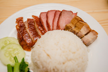 roasted duck and roast pork with rice, Thai food, Chinese food