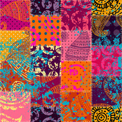 Seamless background pattern. Imitation of a retro patchwork in indian style.