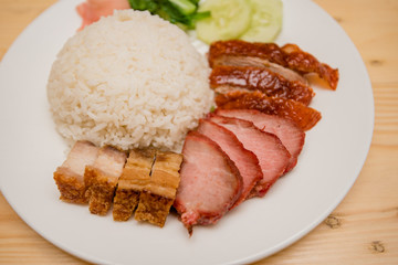 roasted duck and roast pork with rice, Thai food, Chinese food