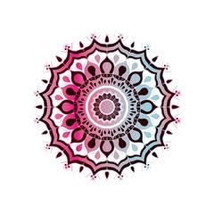 white background with brightness red wine and light blue brilliant flower mandala vintage decorative ornament vector illustration