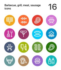 Colorful Barbecue, grill, meat, sausage icons for web and mobile design pack 1