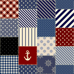 Seamless background pattern. Geometric patchwork pattern of a squares in nautical style.