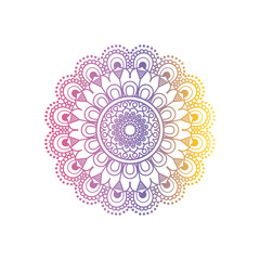 purple and yellow color gradient brilliant flower mandala vintage decorative ornament vector illustration