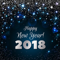 Fototapeta premium Happy New Year 2018 greeting card. Festive illustration with colorful confetti, party popper and sparkles. Vector