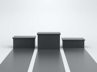 Empty black winners podium on white background. 3D rendering.
