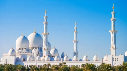 Fotobehang Sheikh Zayed Grand Mosque van afstand. © PixHound