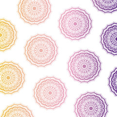 pattern yellow and purple gradient brilliant flower mandala vintage decorative swirl ornament vector illustration
