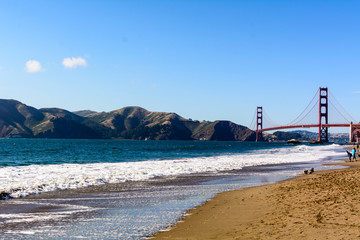 The Golden Gate Bridge and Marin Headlands as seen from Baker Beach in San Francisco