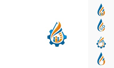 Gear, flame, people, success, strategy, process, consultation, emblem symbol icon vector logo - 163466024