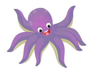 Cartoon happy and funny sea octopus swimming and looking - illustration for children