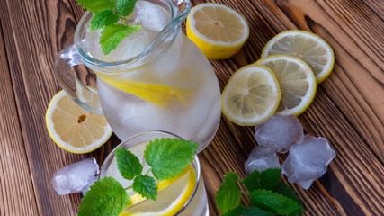lemonade with ice and mint in a jug