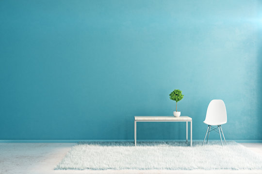 Blue interior with empty wall