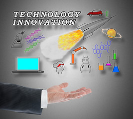 Technology innovation concept levitating above a hand