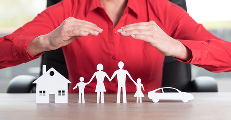 Concept of home, family and car insurance