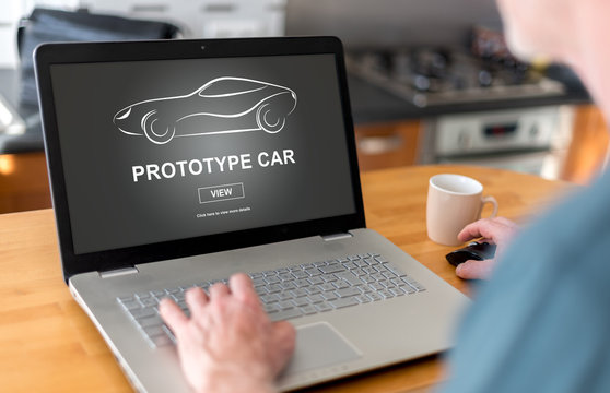 Prototype car concept on a laptop