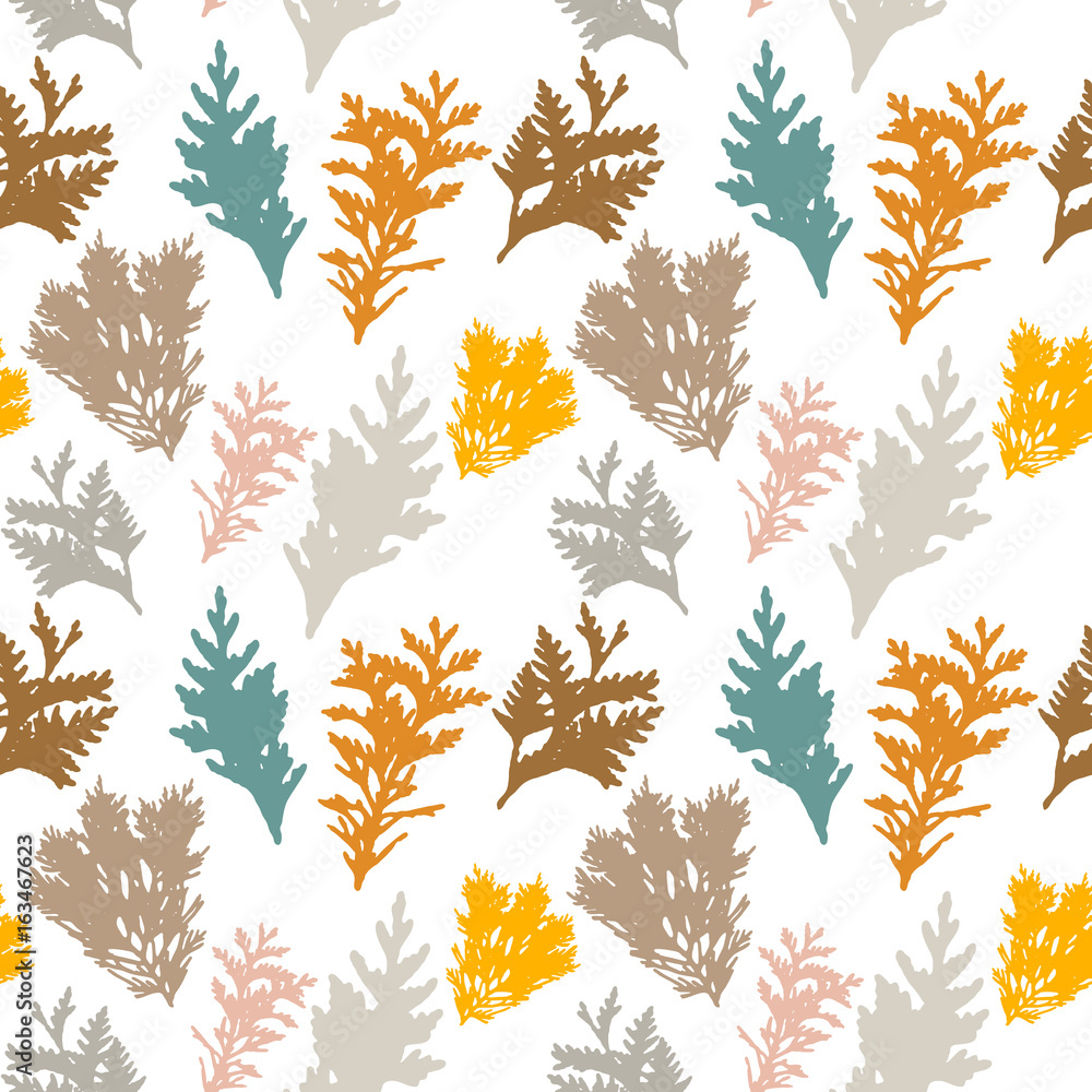 Poster vector seamless pattern with thuja branches.