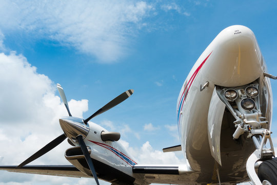 Propeller plane parking at the airport