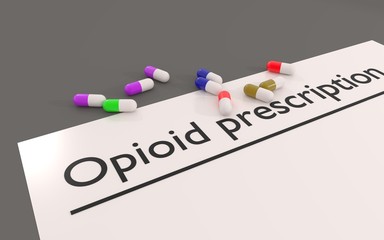 Opioid prescription or painkiller or overdose risk news header 3d illustration