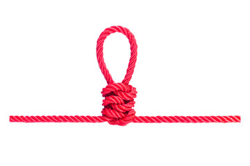 string of red rope knot isolated on white background