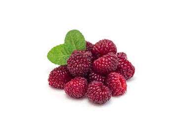 Ripe wild raspberry isolated on a white background