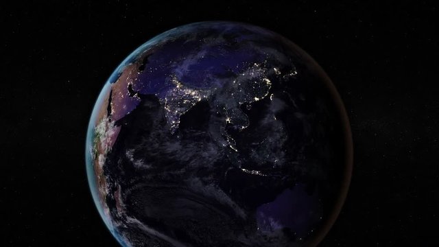 Night side of the Earth with city lights. Zoom in Asia countries. Elements of this image furnished by NASA