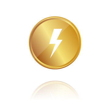 Blitz - Gefahr - Gold Münze mit Reflektion
