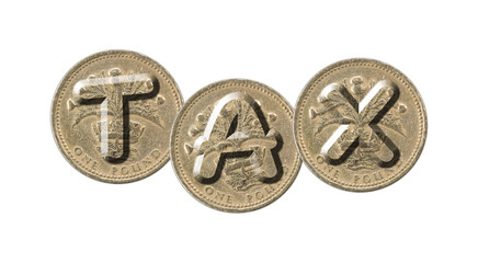 TAX – Coins on white background