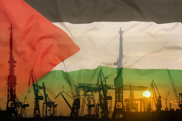 Industrial concept with Palestine flag at sunset - obrazy, fototapety, plakaty