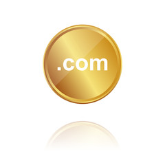 Com Webadresse - Gold Münze mit Reflektion