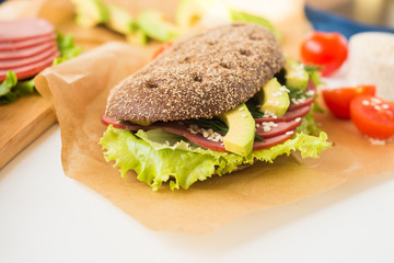 Homemade Sandwich with Beef Ham, Lettuce and Avocado