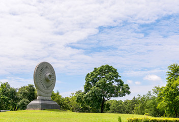 Symbols of buddhism set on place of worship