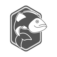 monochrome silhouette of diamond shape emblem with largemouth bass fish vector illustration