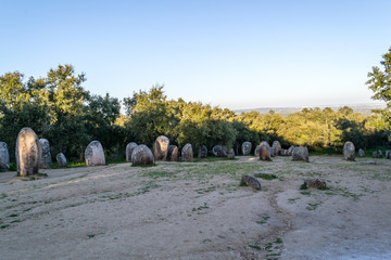 Menhirs in a cromlech close to Evora in Portugal