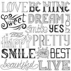 Vector Handwritten Words and Phrases. Words with Decorative Elements