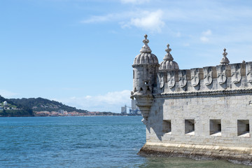 Belem tower in the bank of the Targus River (Belem, Portugal)