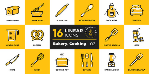 Unique linear icon of bakery, cooking. Suitable for print media, info graphics and web design