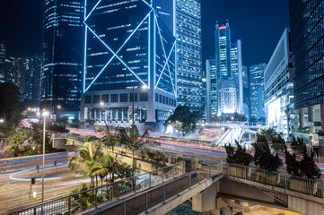 Fototapeta na wymiar Vehicle light trail of Hong Kong at night