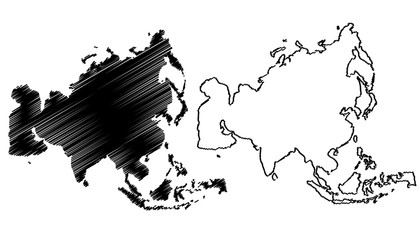 Map of Asia vector illustration, scribble sketch Asia