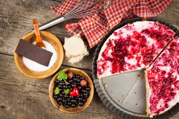 Fototapeta na wymiar Summer Dessert with Currant and Cheesecake Cream. Healthy pleasure.
