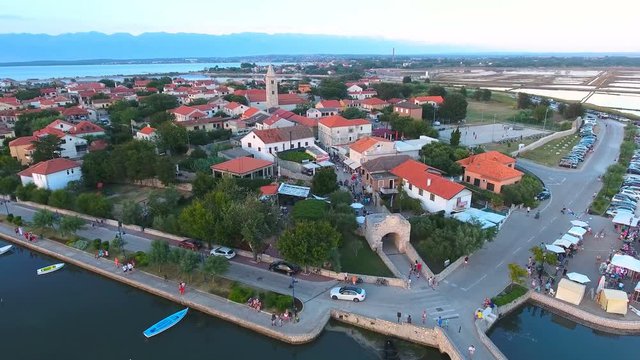 Old town Nin in Croatia aerial shot 4K