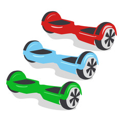 Multicolored gyroscopes, personal eco transport, gyro scooter, smart balance wheel. New modern technologies