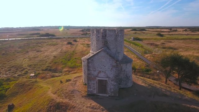 Flying around medieval St. Nicholas church in Croatia 4K