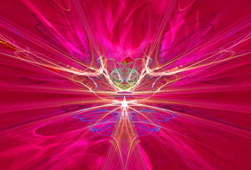 Mysterious alien form magnetic fields in the red sky. Fractal art graphics