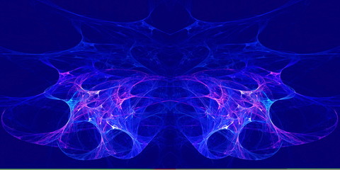 Translucent symmetric nebula complex blue structured, bubbles and flows in different directions . Fractal art graphics