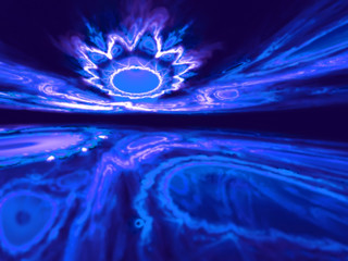 Shining a fantastic horizon alien blue world. Fractal art graphics