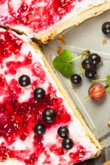 Summer Dessert with Currant and Cheesecake Cream. Healthy pleasure.