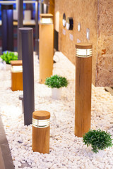 Fototapeta na wymiar Modern walkway light for gardening decoration