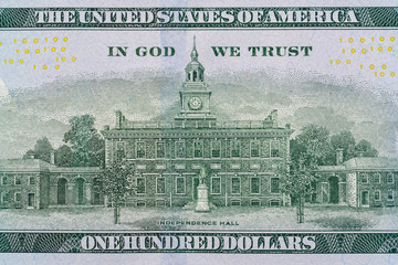 Reverse sides of The new model 100 dollars - macro detail.
Back of a One Hundred Dollar Bill 